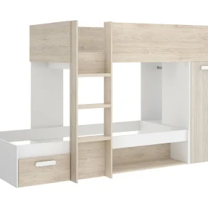 Dmatsuyam slaapkamersamenstelling, Complete slaapkamer, Kinderkamer, Brugmeubelset, 246×112 h150 cm, Wit en Eiken