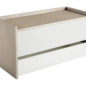 Dgaiard-kist, Modern entreemeubilair met schoenenrek, Kofferbak met twee containers, 100% Made in Italy, 90x40h46 cm, Wit en Eiken Dgaiard-kist, Modern entreemeubilair met schoenenrek, Kofferbak met twee containers, 100% Made in Italy, 90x40h46 cm, Wit en Eiken