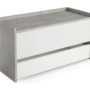 Dgaiard-kist, Modern entreemeubilair met schoenenrek, Kofferbak met twee containers, 100% Made in Italy, 90x40h46 cm, Wit en Cement Dgaiard-kist, Modern entreemeubilair met schoenenrek, Kofferbak met twee containers, 100% Made in Italy, 90x40h46 cm, Wit en Cement
