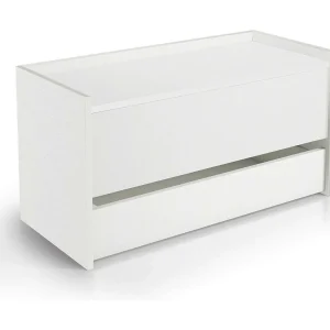 Dgaiard-kist, Modern entreemeubilair met schoenenrek, Kofferbak met twee containers, 100% Made in Italy, 90x40h46 cm, Wit Dgaiard-kist, Modern entreemeubilair met schoenenrek, Kofferbak met twee containers, 100% Made in Italy, 90x40h46 cm, Wit