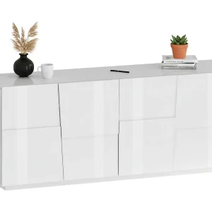 Ddambrosi-kast, woonkamerbuffet, MadModerne woonkamer met 4 deuren, 200x44h86 cm, glanzend wit
