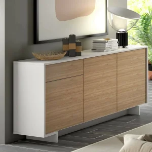 Davallon dressoir, woonkamermadia, buffet met 3 deuntenEn 1 lade, 100% Made in Italy, 170x42h78 cm, Wit en Eiken Davallon dressoir, woonkamermadia, buffet met 3 deuntenEn 1 lade, 100% Made in Italy, 170x42h78 cm, Wit en Eiken