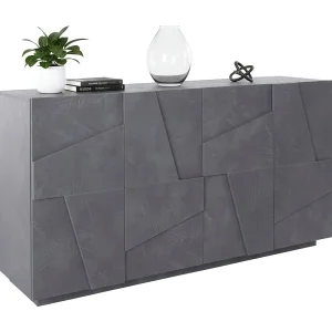 Dlanzar dressoir, 4-deurs keukendressoir, Woonkamerbuffet, 100% Made in Italy, 162x44h86 cm, Leisteen