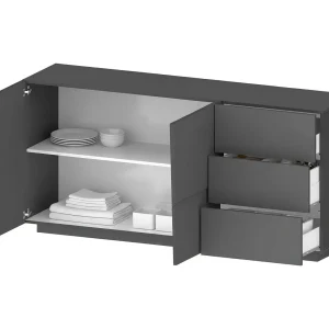 Ddalessi dressoir, Woonkamerbuffet, Woonkamer met 2 deuren en 3 laden, 180x44h86 cm, Antraciet