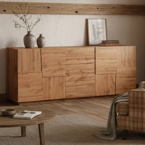 Ddamsgaar dressoir, buffet in de woonkamer, woonkamermadiaMet 4 deuren en 3 laden, 220x44h86 cm, Eiken