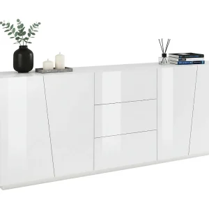 Dmicill dressoir, Keukendressoir met 4 deuren en 3 laden, Woonkamerbuffet, 100% Made in Italy, 220x43h86 cm, Glanzend wit Dmicill dressoir, Keukendressoir met 4 deuren en 3 laden, Woonkamerbuffet, 100% Made in Italy, 220x43h86 cm, Glanzend wit