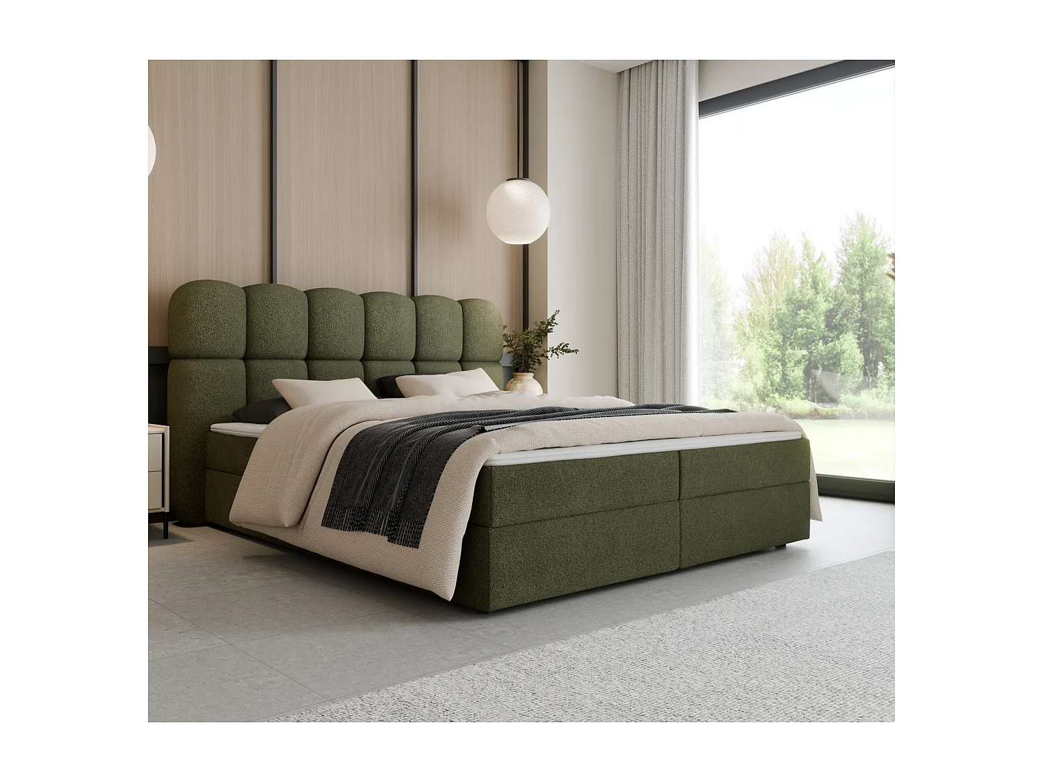Boxspring SOFTI II 160x200 cm Olijfgroen met 2 opbergboxen en topper