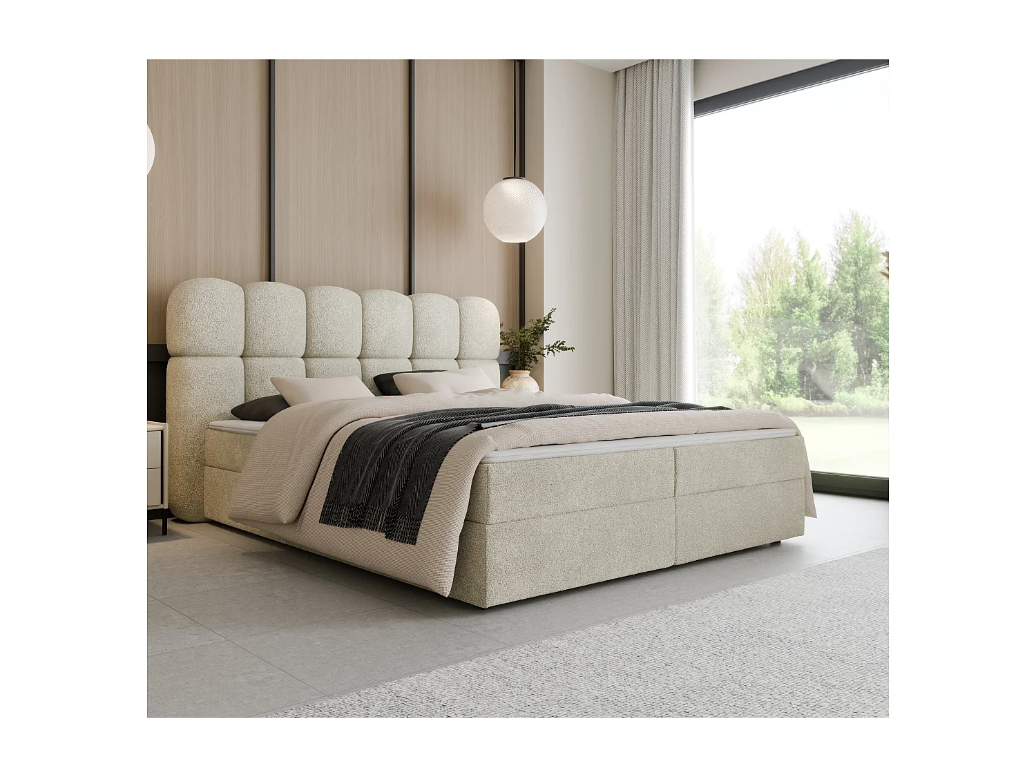 Boxspring SOFTI II 160x200 cm Crème met 2 opbergboxen en topper