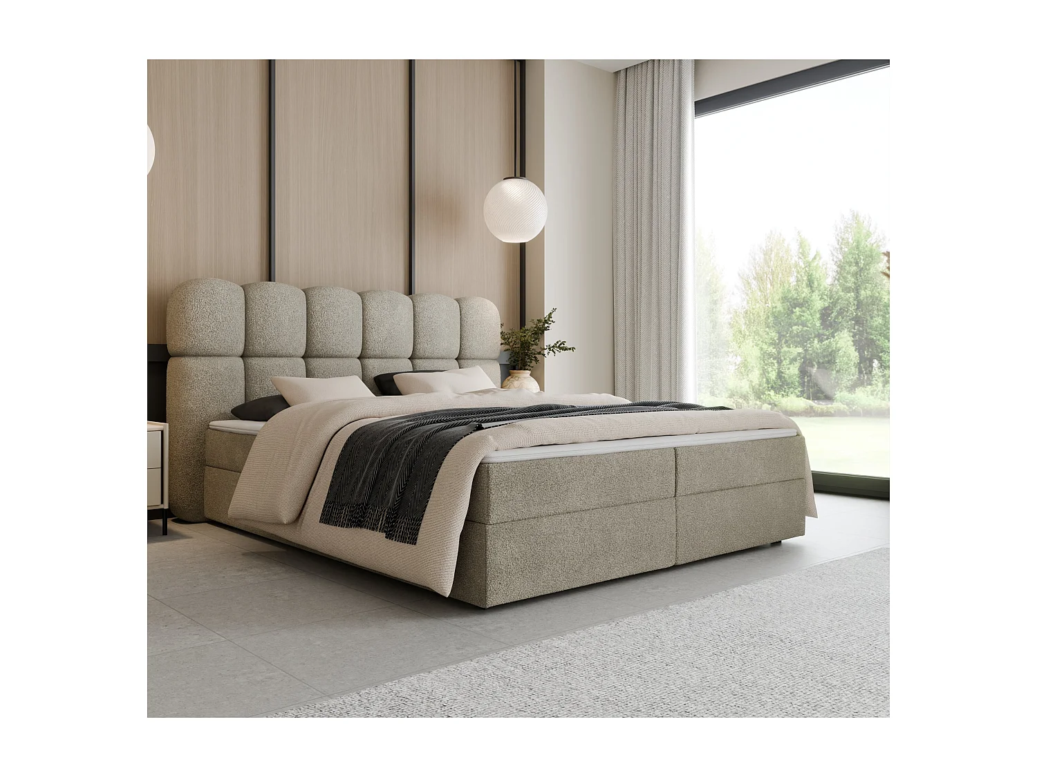 Boxspring SOFTI II 160x200 cm Beige met 2 opbergboxen en topper