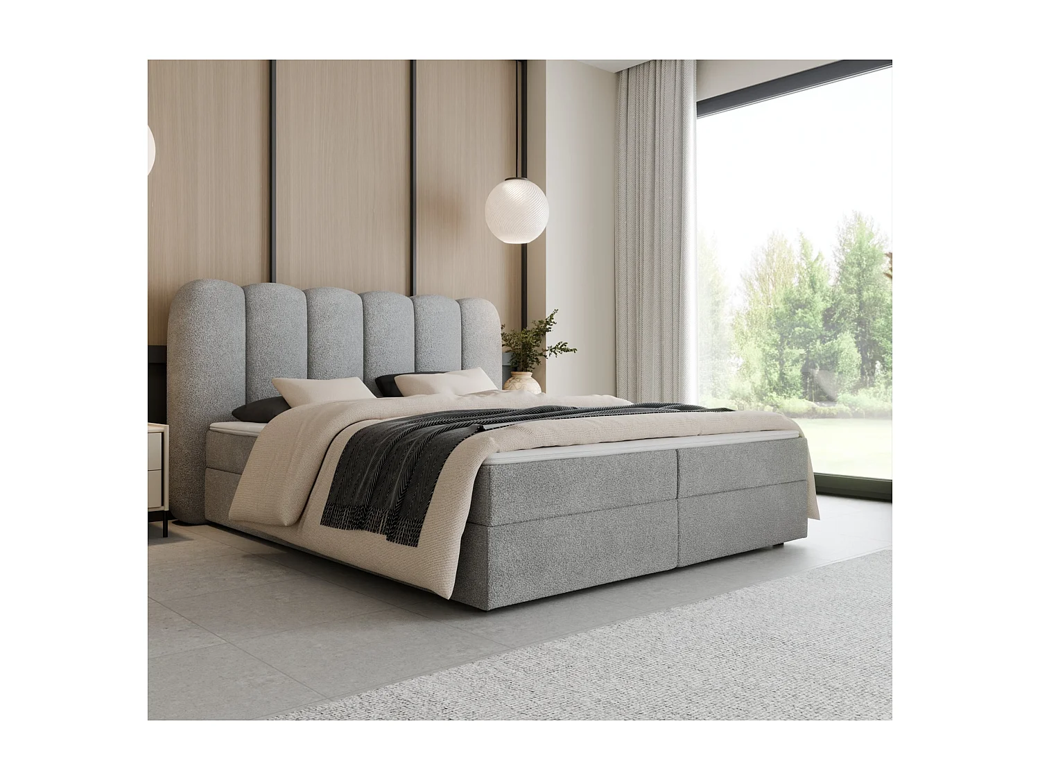 Boxspring SOFTI 140x200 cm Lichtgrijs met 2 opbergboxen en topper