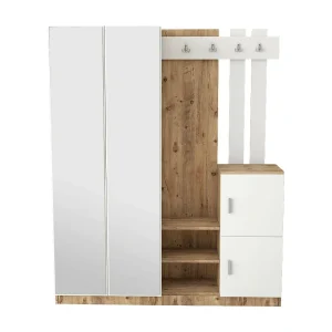Dgautier entreekast, Entreehanger, Compositie voor atrium, Multifunctionele opbergconsole, 147x38h180 cm, Eiken en Wit Dgautier entreekast, Entreehanger, Compositie voor atrium, Multifunctionele opbergconsole, 147x38h180 cm, Eiken en Wit