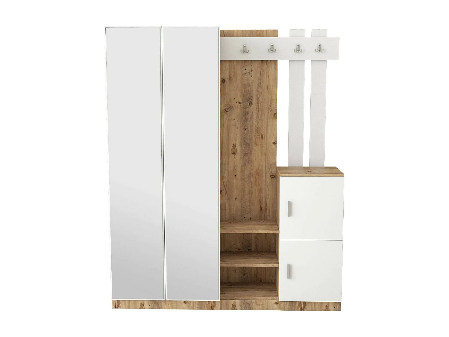Dgautier entreekast, Entreehanger, Compositie voor atrium, Multifunctionele opbergconsole, 147x38h180 cm, Eiken en Wit
