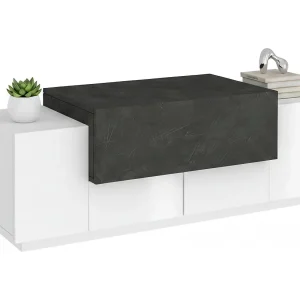 Djallo entreemeubilair, moderne multifunctionele entree, multifunctionele locker voor inkomhal, 100% Made in Italy, 120x45h46 cm, glanzend wit en leisteen Djallo entreemeubilair, moderne multifunctionele entree, multifunctionele locker voor inkomhal, 100% Made in Italy, 120x45h46 cm, glanzend wit en leisteen