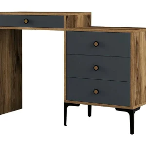 Dmuntean console, Multifunctionele tafel, Steunkast, Gangbureau, 124x40h85 cm, Walnoot en Antraciet Dmuntean console, Multifunctionele tafel, Steunkast, Gangbureau, 124x40h85 cm, Walnoot en Antraciet