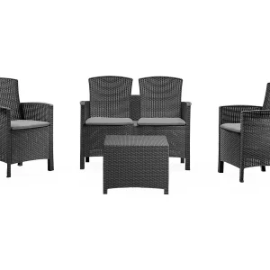 Dmorat outdoor loungeset, Tuinset met kussens, Rotan effect loungeset voor binnen en buiten, 100% Made in Italy, Antraciet Dmorat outdoor loungeset, Tuinset met kussens, Rotan effect loungeset voor binnen en buiten, 100% Made in Italy, Antraciet