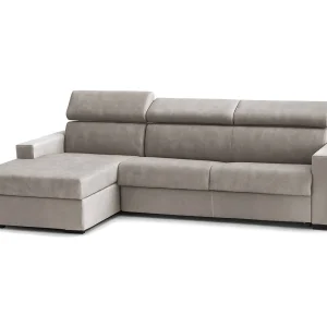 Divano fisso con penisola in tessuto tortora 280x95h85 cm