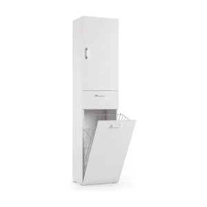Dcosim multifunctionele kledingkast, lineaire waskast met 2 deuren, badkamerkolom met wasmand, 100% Made in Italy, 45x32h195 cm, Wit