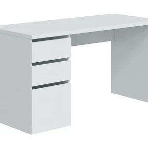 Dmallam Bureau, Omkeerbaar bureau met 3 laden, Ruimtebesparende kantoortafel met meerdere posities, 138x60h74 cm, Wit
