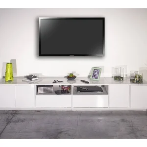 Dleott TV-meubel, Laag woonkamerdressoir, TV-meubelbasis, 100% Made in Italy, 260x41h46 cm, Glanzend wit Dleott TV-meubel, Laag woonkamerdressoir, TV-meubelbasis, 100% Made in Italy, 260x41h46 cm, Glanzend wit
