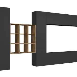 Dfallic wandmeubel, 4-deurs tv-meubel woonkamerset, multifunctioneel woonkamermeubilair, 100% Made in Italy, 350x30h180 cm, antraciet Dfallic wandmeubel, 4-deurs tv-meubel woonkamerset, multifunctioneel woonkamermeubilair, 100% Made in Italy, 350x30h180 cm, antraciet
