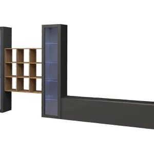 Dchiorr wandmeubel, 3-deur tv-meubel woonkameret, multifunctioneel woonkamermeubel met vitrine en LED-licht, 100% Made in Italy, 350x30h180 cm, antraciet en edoorn Dchiorr wandmeubel, 3-deur tv-meubel woonkameret, multifunctioneel woonkamermeubel met vitrine en LED-licht, 100% Made in Italy, 350x30h180 cm, antraciet en edoorn
