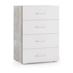 Dmagli ladekast, ladekast met 4 laden voor de slaapkamer, multifunctionele kantoor- of studeerkast, 60x41h87 cm, cement en wit