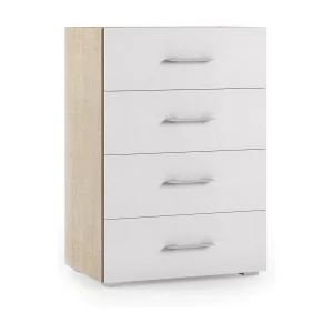Dmagli ladekast, ladekast met 4 laden voor de slaapkamer, multifunctionele kantoor- of studeerkast, 60x41h87 cm, eiken en wit