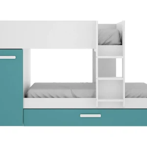 Dclar slaapkamersamenstelling, Complete slaapkamer, Kinderkamer, Bridge meubelset, 244×112 h150 cm, Lichtblauw en wit Dclar slaapkamersamenstelling, Complete slaapkamer, Kinderkamer, Bridge meubelset, 244×112 h150 cm, Lichtblauw en wit