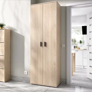 Dmiani multifunctionele kledingkast, multifunctionele opbergkast, 2-deurskast, 61x35h190 cm, eiken