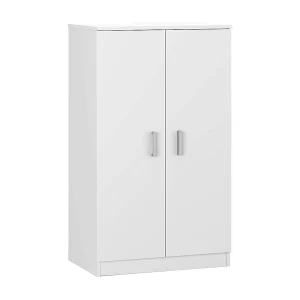 Dlazar multifunctionele kledingkast, 2-deurs schoenenkast, Lage kast met 6 planken, Modern laag schoenenrek, 75x36h101 cm, Wit