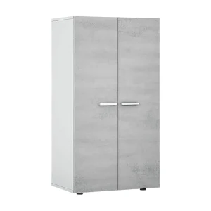 Dlazar multifunctionele kledingkast, schoenenkast met 2 deuren, lage kast met 6 planken, modern laag schoenenrek, 55x36h103 cm, wit en cement