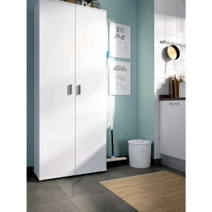 Ddeiol multifunctionele kledingkast, Multifunctionele bezemkast, Kledingkast met 2 deuren, 78x35h190 cm, Wit