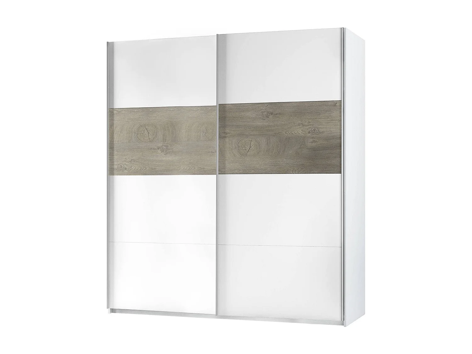 Dcioff kledingkast, slaapkamerkast met 2 schuifdeuren, kast met kledingroede en 3 planken, 180X60h200 cm, Wit en Eiken