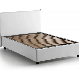 Dacer tweepersoonsbed, Opbergbed met stoffen bekleding, 100% Made in Italy, Opening aan de voorkant, geschikt voor matras van 120×190 cm, Wit