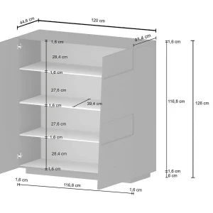Ddescigli Multifunctionele kledingkast 2 deuren, Multifunctionele kast, 2-deurskast, 120x44h126 cm, Wit