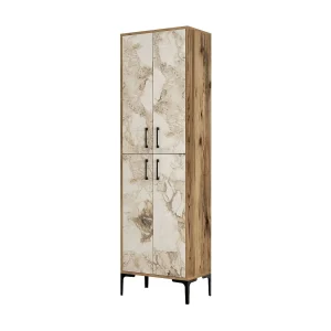 Denipot grote multifunctionele kledingkast, Multifunctionele kast, Schoenenrekkast, Schoenenkast, 60x35h200 cm, Walnoot en Wit Marmer Denipot grote multifunctionele kledingkast, Multifunctionele kast, Schoenenrekkast, Schoenenkast, 60x35h200 cm, Walnoot en Wit Marmer