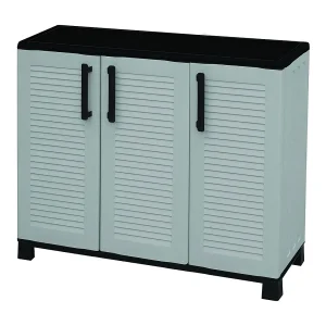 Dbelpann buitengarderobe, Multifunctionele balkongarderobe, 3-deurs buitenkast, 100% Made in Italy, 102x37h90 cM, lichtgrijs en zwart, stripafwerking