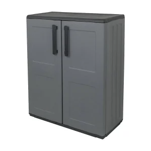 Dbavagnol buitenkast, multifunctionele balkonmeubel, buitenkast met 2 deuren, 100% Made in Italy, 68x37h84 cm, ruiten, Grijs en Zwart