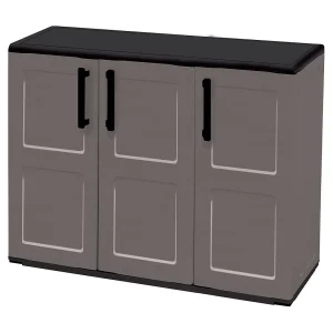 Darmellin buitengarderobe, Multifunctionele balkonkast, 3-deurs buitenkast, 100% Made in Italy, 102x37h84 cm, Grijs en Zwart, Vierkante afwerking
