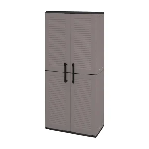 Dargentes buitenkast, Multifunctionele bezemkast, 2-deurs buitenkast, 100% Made in Italy, Gestreepte afwerking, 68x37h163 cm, Grijs en Zwart