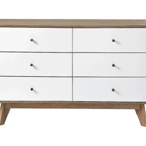 Commode 6 Laden Houtdecor en Wit – ALBURA Commode 6 Laden Houtdecor en Wit – ALBURA