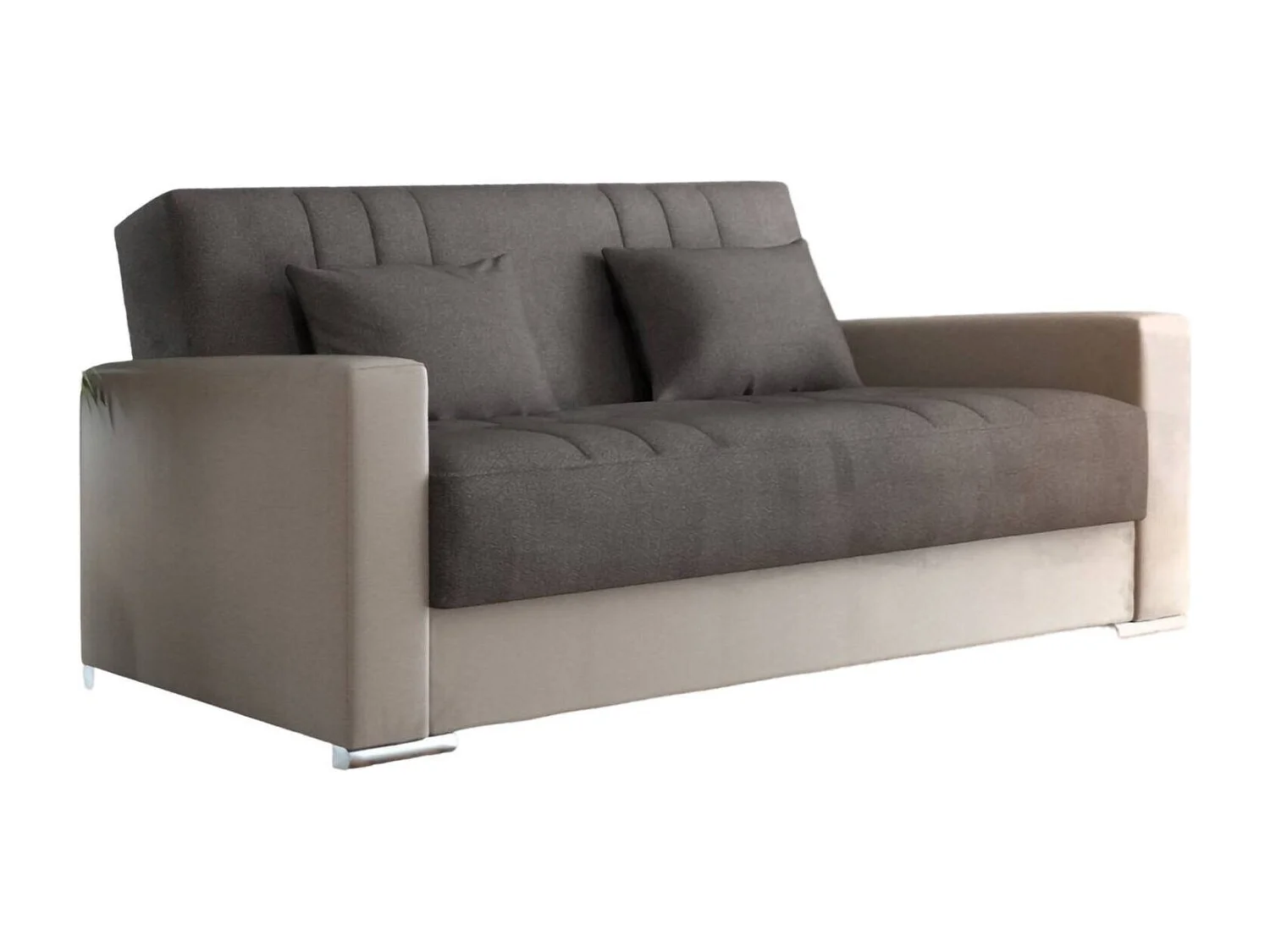 Dmede slaapbank, 3-zits slaapbank in eco-leer en stof, woonkamerbank met klik-klakopening en 2 kussens inbegrepen, 230 x96h101 cm, Beige en Grijs