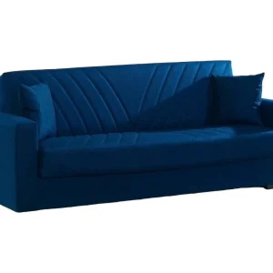 Dfossat slaapbank, 3-zits lineaire containerslaapbank inclusief 2 kussens, Woonkamerbank in gewatteerde stof met klik-klakopening, 214x81xh89 cm, Blauw