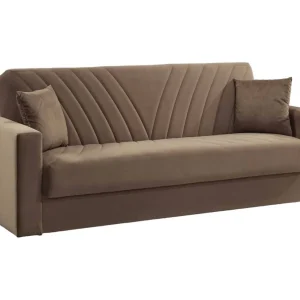 Dfossat slaapbank, 3-zits lineaire containerslaapbank inclusief 2 kussens, Woonkamerbank in gewatteerde stof met klik-klakopening, 214x81xh89 cm, Beige