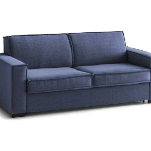 Daarn vaste bank, 3-zitsbank, 100% Made in Italy, Woonkamerbank in stof, met slanke armleuningen, 200x95h90 cm, Blauw Daarn vaste bank, 3-zitsbank, 100% Made in Italy, Woonkamerbank in stof, met slanke armleuningen, 200x95h90 cm, Blauw