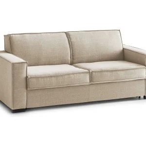 Dospin vaste bank, 3-zitsbank, 100% Made in Italy, Woonkamerbank in stof, met standaard armleuningen, 220x95h90 cm, Beige Dospin vaste bank, 3-zitsbank, 100% Made in Italy, Woonkamerbank in stof, met standaard armleuningen, 220x95h90 cm, Beige