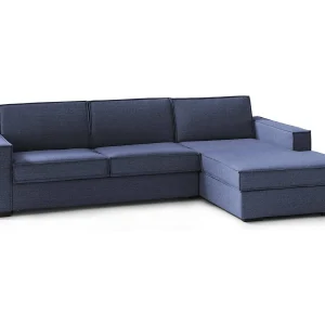 Dgodea vaste bank, Hoekbank, 100% Made in Italy, Woonkamerbank met opbergschiereiland rechts, met slanke armleuningen, 260x95h90 cm, Blauw