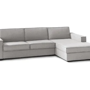 Dgodea vaste bank, Hoekbank, 100% Made in Italy, Woonkamerbank met containerschiereiland rechts, met slanke armleuningen, 260x95h90 cm, Grijs