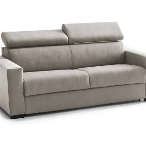 Dgambar vaste bank, 2-zitsbank, 100% Made in Italy, Woonkamerbank, in gewatteerde stof, met verstelbare hoofdsteunen en standaard armleuningen, 180x95h85 cm, Taupe