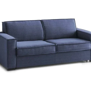 Dospin vaste bank, 3-zitsbank, 100% Made in Italy, Woonkamerbank in stof, met standaard armleuningen, 220x95h90 cm, Blauw Dospin vaste bank, 3-zitsbank, 100% Made in Italy, Woonkamerbank in stof, met standaard armleuningen, 220x95h90 cm, Blauw